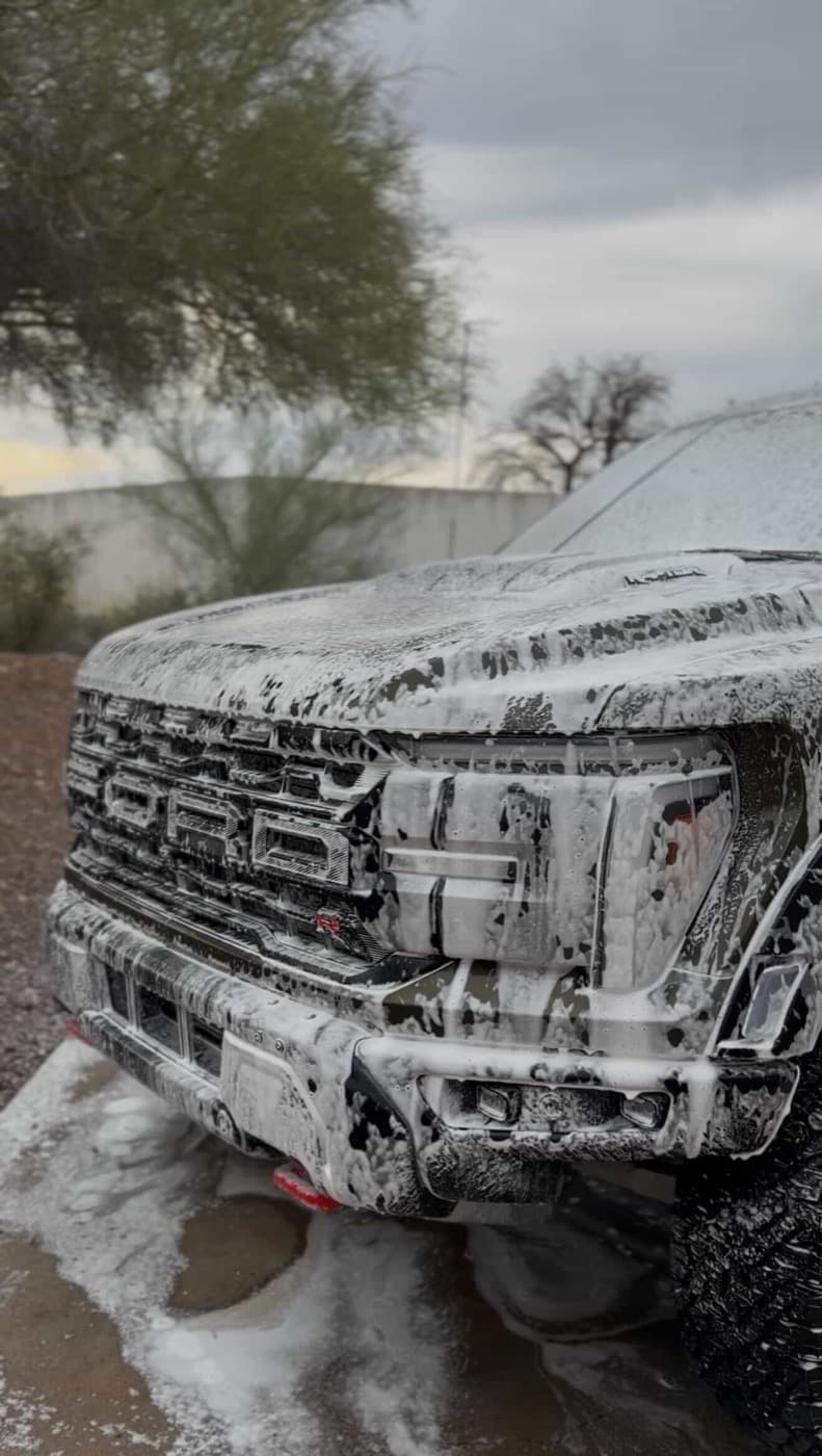 Ford Raptor foam wash — mobile car detailing Tucson AZ